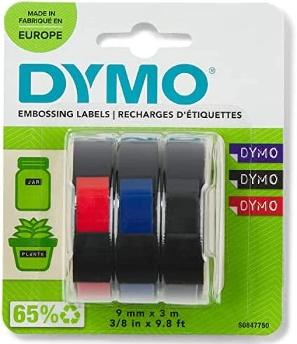 DYMO 3D Juostelės Mechaniniams Etikečių Spausdintuvams 9mm x 3m / raudona/mėlyna/juoda (S0847750)