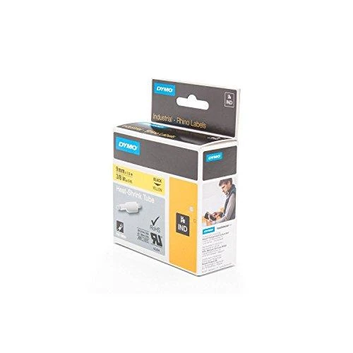 DYMO Rhino, kabelių žymėjimo vamzdelis, 9 mm, juodas tekstas ant geltonosio vamzdelio, 1,5 m skirtas kabelio skersmeniui nuo 2,0 mm iki 5,2 mm. DYMO / 18054