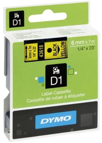 DYMO D1 Standard - Juodas on Geltona - 6mm etikečių juostelė Juoda ant geltonos