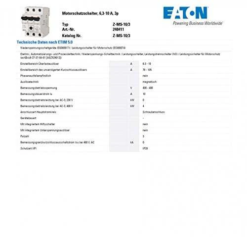 Eaton 248411 variklio grandinės pertraukiklis 3P 4kW 6.3-10A Z-MS-10/3 248411