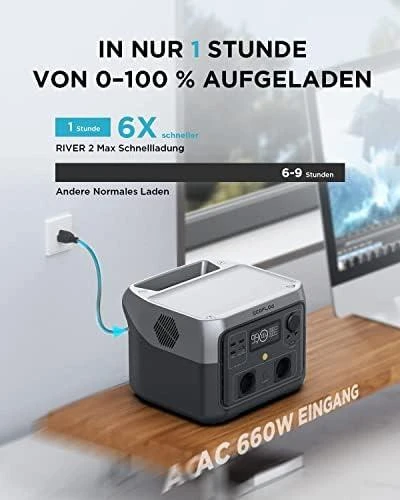 EcoFlow RIVER 2 Max nešiojamoji maitinimo stotis, 512Wh, 500W, X-Boost, EPS