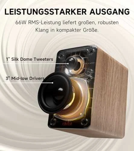 Kompiuterio kolonėlės Edifier kompaktiškos stalinės 2.0 kolonėlės | M60 | 66 W | „Bluetooth“ | Belaidė jungtis | Klasikinis ąžuolas