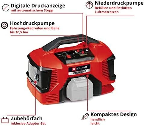 Belaidis Kompresorius - Einhell PRESSITO 18/21 10.5 Bar Raudonas/Juodas