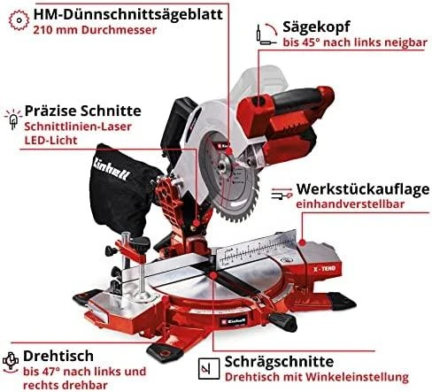 Pjūklas apskritas EINHELL TE-MS 18/210 Li Solo 4300890 (2100 W, 210 mm)