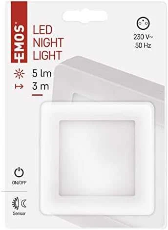 Sieninis šviestuvas Emos Emos P3316 LED naktinė lempa 230 V lizdui su jutikliu