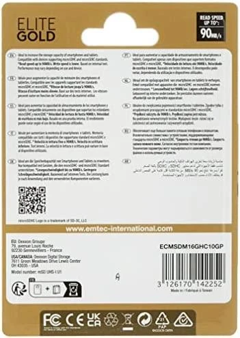 Atminties kortelė Karta Emtec Elite Gold Micro SDHC 16 GB 10 klasės UHS-I/U1 (ECMSDM16GHC10GP)