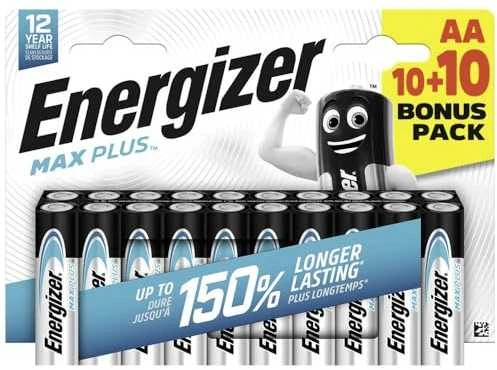 Energizer Max Plus AA baterijos, 20 vienetų pakuotė