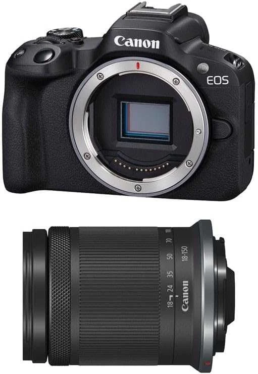 „Canon“ | „EOS R50“ – skaitmeninis fotoaparatas su RF-S 18–150 mm F3.5–6.3 IS STM objektyvu | 24,2 megapikselių | ISO jautrumas (maks.) ISO 51200 | „Wi-Fi“ | Automatinis, rankinis | CMOS | Juodas