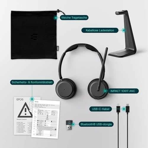 LENOVO EPOS IMPACT 1061T BLUETOOTH WIRED/WIRELESS ACTIVE NOISE CANCELLING Ausinės - Juodas