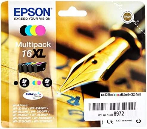 Epson 16XL Multipack Ink Cartridge, Juodas, žalsvai mėlyna, rausvai raudona, geltona