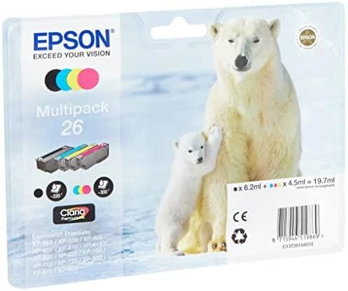 Epson kasečių rinkinys (C13T26164010), juoda, žydra, purpurinė, geltona kasetė