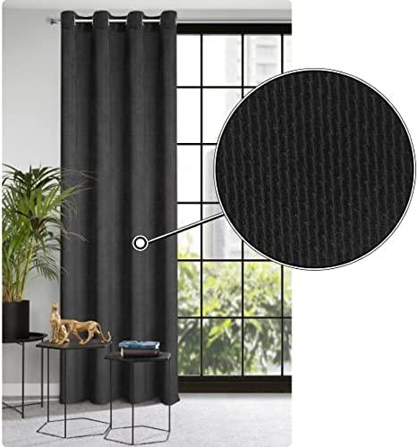 Eurofirany ELIZA Minkšto aksomo naktinė užuolaida su smulkiu raštu, 140X250 cm, kilpos / žiedai, spalva: juoda