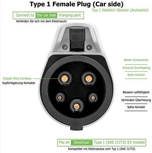 EV+ Type 1 to Type 2 32A adapter for EV charging cable | EV+ | EV-AD-T1-32-1P-W | EV+ Type 1 to Type 2 32A adapter for EV charging cable | 0.2 m