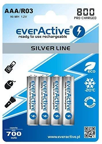 Įkraunamos baterijos everActive Ni-MH R03 AAA 800 mAh Sidabrinis Line