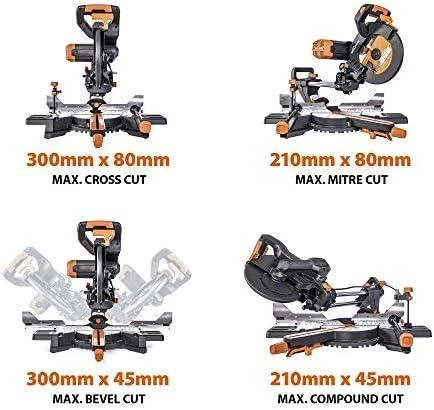 Evolution R255SMS DB PLUS 2000 W 255 mm kampinis pjūklas + 2 peiliai