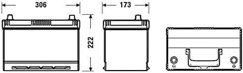 Exide EB954 akumuliatoriaus fizinių matmenų schema