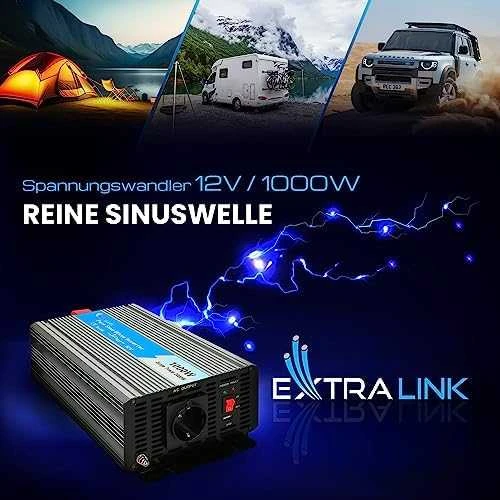 EXTRALINK įtampos keitiklis 12V-230V 1000W grynas sinusas OPIP-1000W