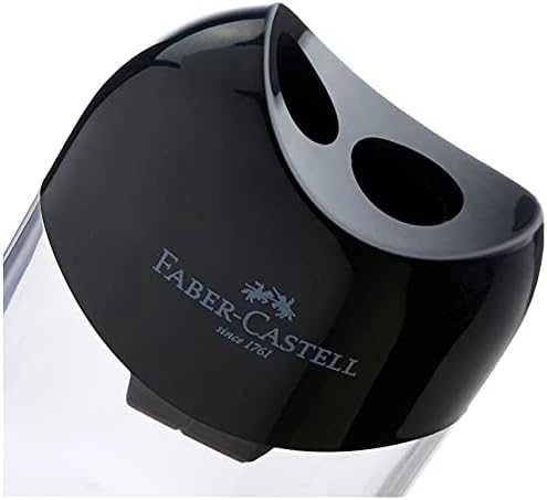 Drožtukas Faber-Castell, ovalios formos, dvigubas, su dėžute, juodos spalvos
