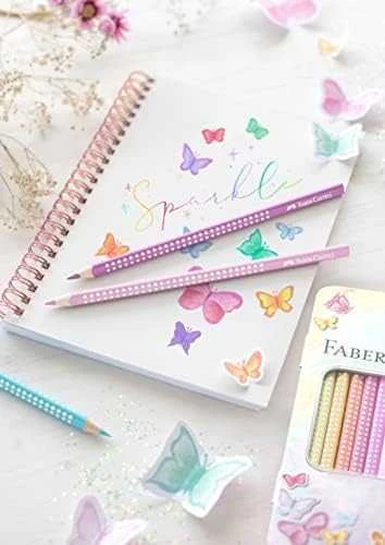 Spalvoti pieštukai Faber-Castell Sparkle, 12 spalvų, metalinėje dėžutėje