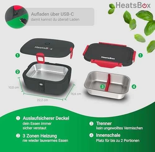 HeatsBox HB-04-102B elektrinė priešpiečių dėžutė 100 W 0,925 L Juodas Suaugusiųjų