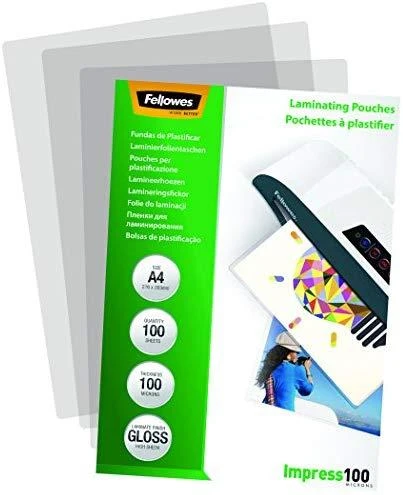 FELLOWES LAMINATING POUCH 100MIC A4 100PK