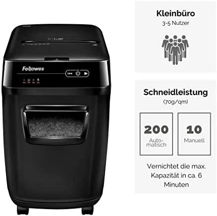 Fellowes Cross-Cut | AutoMax 200C | Juodas | Popieriaus smulkinimas | Kompaktinių diskų smulkinimas | Kreditinių kortelių smulkinimas