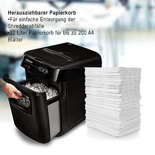 Fellowes Cross-Cut | AutoMax 200C | Juodas | Popieriaus smulkinimas | Kompaktinių diskų smulkinimas | Kreditinių kortelių smulkinimas
