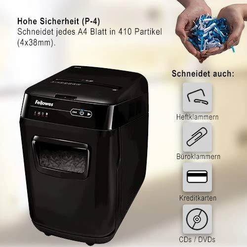 Fellowes Cross-Cut | AutoMax 200C | Juodas | Popieriaus smulkinimas | Kompaktinių diskų smulkinimas | Kreditinių kortelių smulkinimas