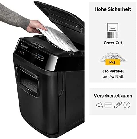 Fellowes Cross-Cut | AutoMax 200C | Juodas | Popieriaus smulkinimas | Kompaktinių diskų smulkinimas | Kreditinių kortelių smulkinimas
