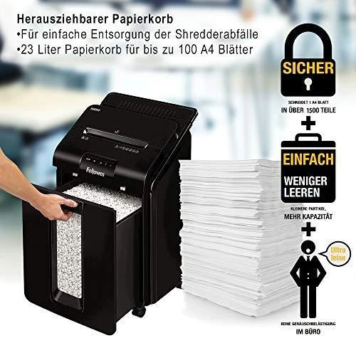 Fellowes AutoMax™ 100M Automatinis kompaktiškas dokumentų naikiklis