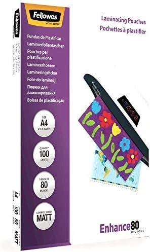 Fellowes Matt laminavimo maišeliai 80 mikronų, A4 100 pak