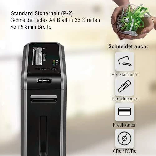 Fellowes 125i - Juostų smulkinimas - 23 cm - 5,8 mm - 53 L - 45 min - 4800 mm/min