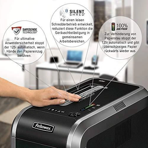 Fellowes 125i - Juostų smulkinimas - 23 cm - 5,8 mm - 53 L - 45 min - 4800 mm/min