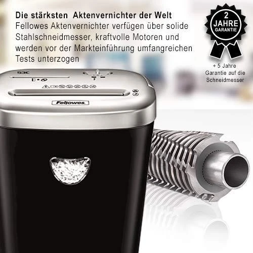 Fellowes Powershred | 53C | Juodas | 23 L | Kompaktinių diskų smulkinimas | Kreditinių kortelių smulkinimas | Popieriaus apdorojimo standartas / išvestis 10 lapų per eigą | Skersinio pjovimo smulkintuvas