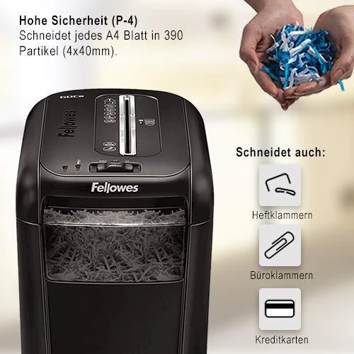 Fellowes Powershred 60Cs smulkinimo galimybių vizualizacija