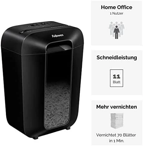 Fellowes Powershred | LX70 | Juodas | 18 L | Kreditinių kortelių smulkinimas | Popieriaus apdorojimo standartas / išvestis 11 lapų per eigą | Skersinis smulkintuvas | Garantija 24 mėn.