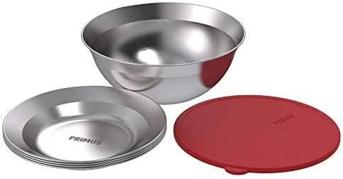 Švedija Primus Campfire serving kit steel bowl with lid and 4 plates
