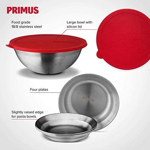 Švedija Primus Campfire serving kit steel bowl with lid and 4 plates