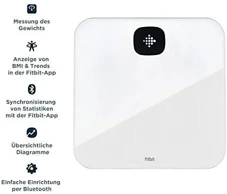 Virtuvinės svarstyklės Fitbit | Išmaniosios kūno rengybos svarstyklės | Aria Air | Automatinis išjungimas | Kūno riebalų analizė | Kūno masės indekso (KMI) matavimas | Keli vartotojai | Vonios svarstyklės
