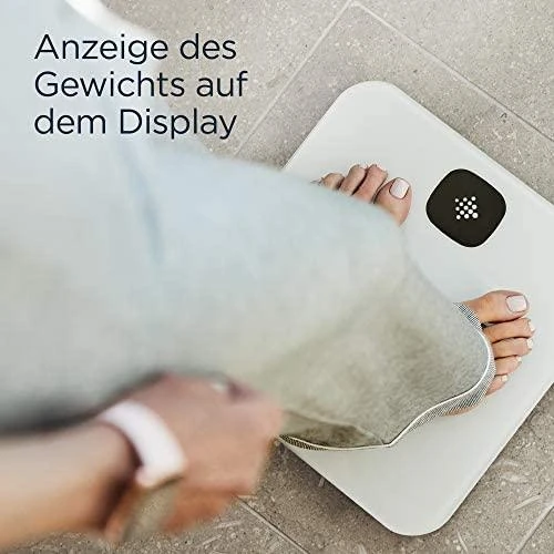 Virtuvinės svarstyklės Fitbit | Išmaniosios kūno rengybos svarstyklės | Aria Air | Automatinis išjungimas | Kūno riebalų analizė | Kūno masės indekso (KMI) matavimas | Keli vartotojai | Vonios svarstyklės