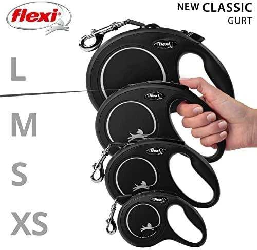 Flexi New Classic L pavadėlis šunims iki 50kg juostinis 5m juodos spalvos