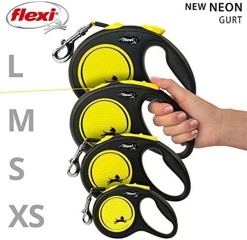Flexi New Neon M pavadėlis šunims iki 25kg juostinis 5m geltonos spalvos