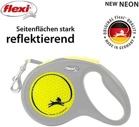 Flexi New Neon M pavadėlis šunims iki 25kg juostinis 5m geltonos spalvos