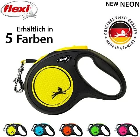 Flexi New Neon M pavadėlis šunims iki 25kg juostinis 5m geltonos spalvos
