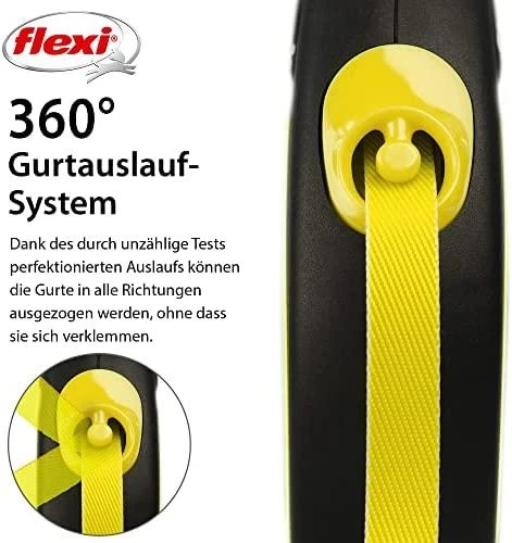 Flexi New Neon M pavadėlis šunims iki 25kg juostinis 5m geltonos spalvos