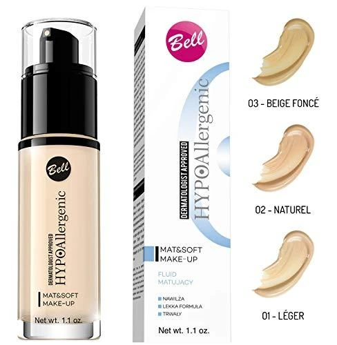 Matinis makiažo pagrindas Bell HypoAllergenic Mat&Soft 30 g, 03 Sunny rusvai gelsvas