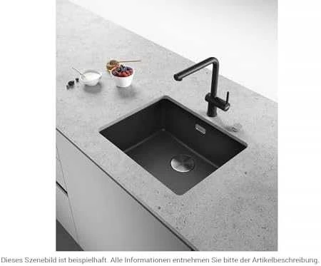 Po stalviršiu montuojama granitinė plautuvė Franke Maris, MRG 110-52, Juoda matinė, rankinis ventilis