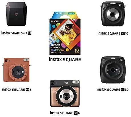 Fujifilm | Instax Square Rainbow (10) Momentinis filmas | 72 x 86 mm | 2,4 x 2,4 colio vaizdo sritis; 3,4 x 2,8 colio spausdinimo dydis | Kiekis 10