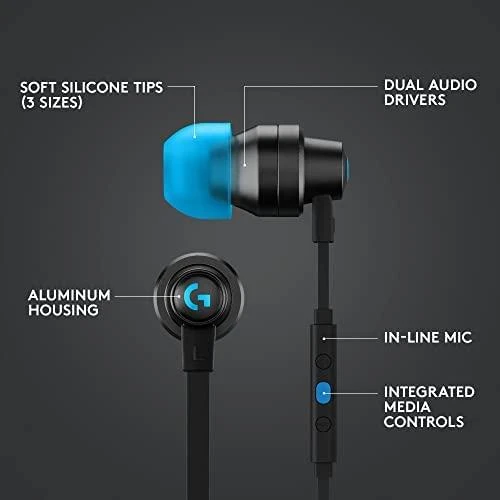 Į ausis įkišamos ausinės žaidimams Logitech G333, Mėlyna