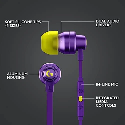 Į ausis įkišamos ausinės žaidimams Logitech G333, Violetinė
